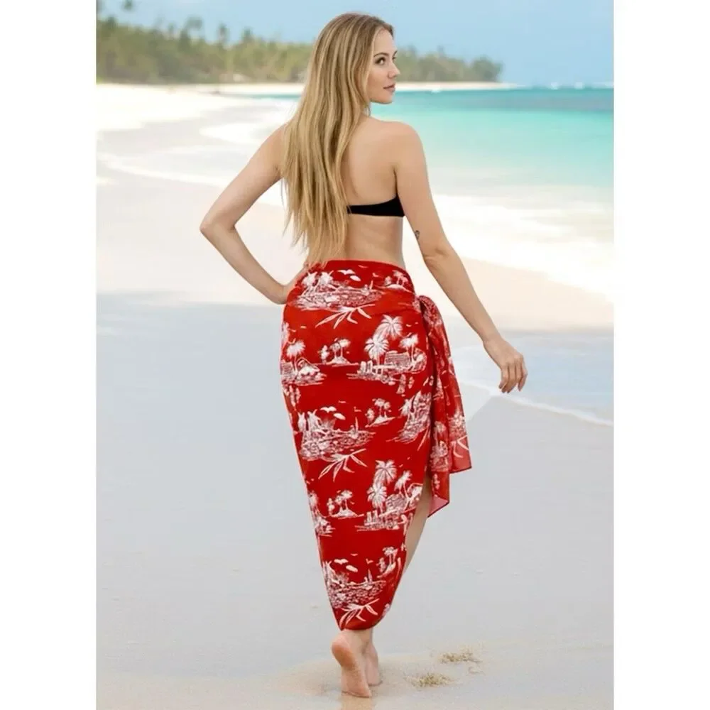 Women’s Beach Swim Wrap Cover Up Floral Pink Sarong Pareo USA Made NEW